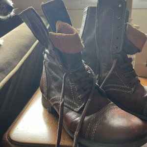 Steve Madden Troopa DARK Brown Leather Combat Boots, Size 8